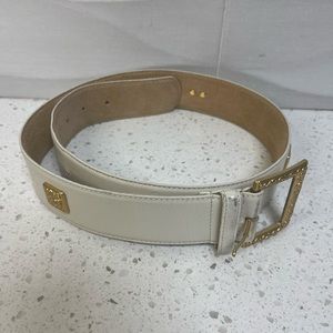 LIZ CLAIBORNE ♡ Vintage‎ Cream Leather Belt w/ Gold Hardware SP